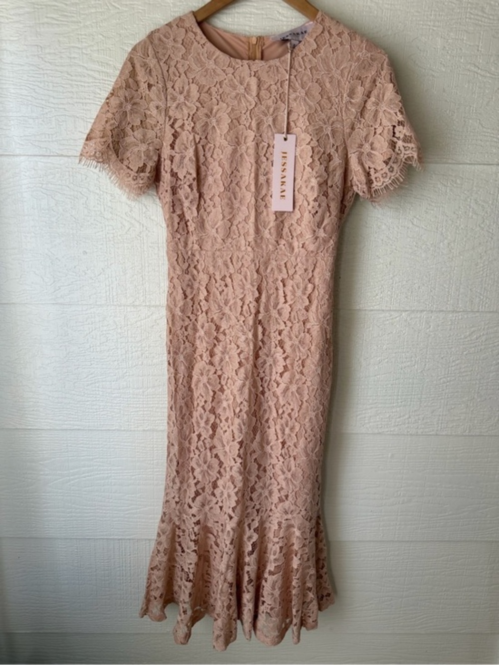 JessaKae Blush Floral Lace Mermaid Midi Dress NWT Size Small